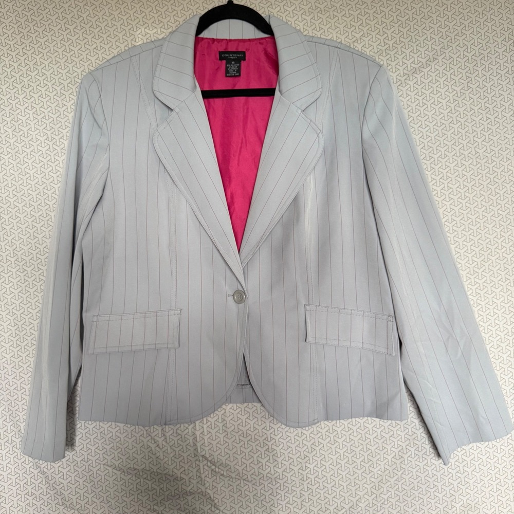 Courtenay Stretch Gray‎ Pinstripe Blazer Jacket Women's Size 16